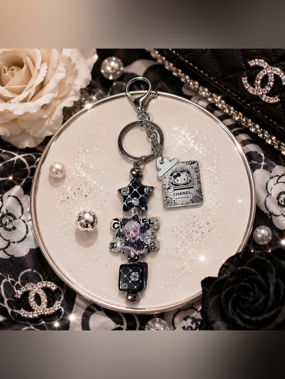 Hand Crafted Black & Silver Inspired Keychain